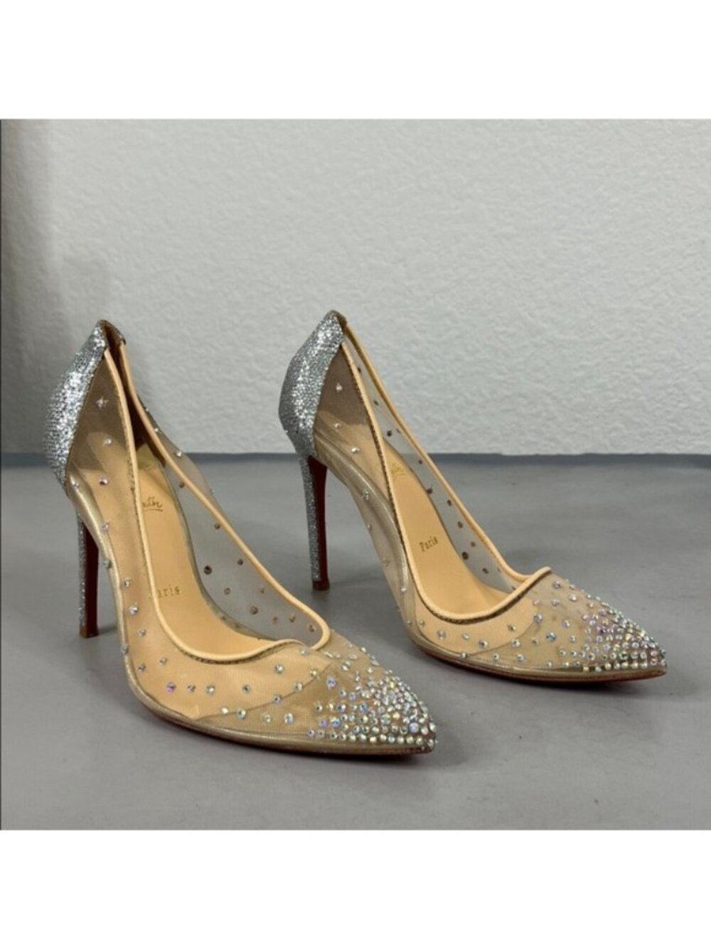Christian Louboutin Crystal Follies Strass 100 mm Pumps Mesh Mesh Silk Heels